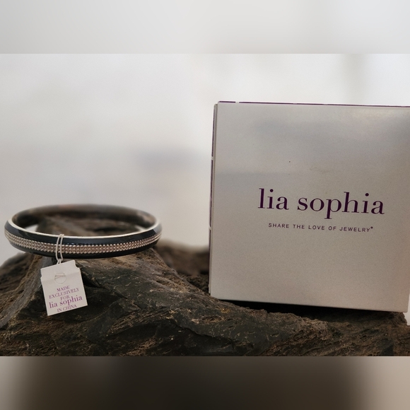 NWT Lia Sophia Dark Grey Silver Rhinestone Bracelet - Picture 3 of 4